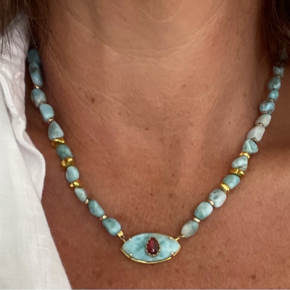 Larimar beaded natural gem stone necklace - Picture 3 of 9